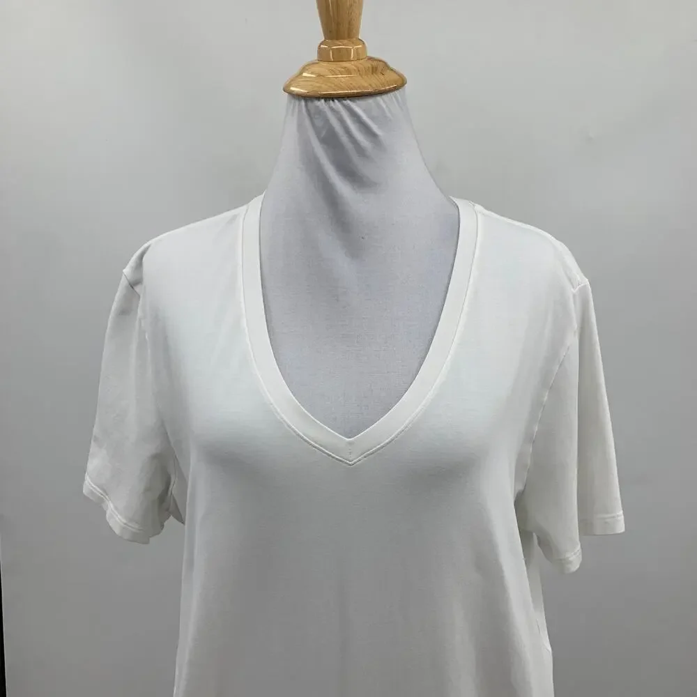 Lululemon T Shirt Womens 8/10 White Short Sleeve V Neck Curve Hem Lightweight
